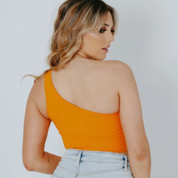 Klassy Network Tops Klassy Network Orange One Shoulder Brami Padded